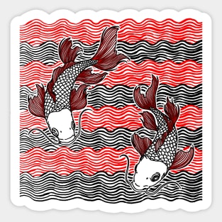 Double Koi Fish Great Wave Tattoo Sticker